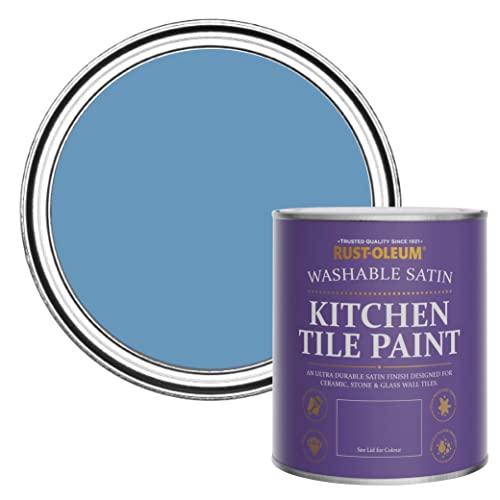 Rust-Oleum Blue water resistant Kitchen Tile Paint in Satin Finish - Cornflower Blue 750ml