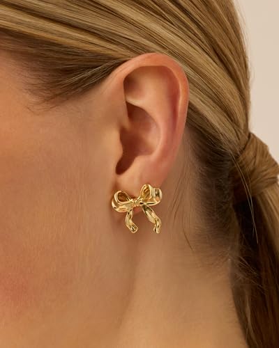 PAVOI 14K Gold Plated Cubic Zirconia Bow Stud Earrings for Women | Coquette Earring Pair2