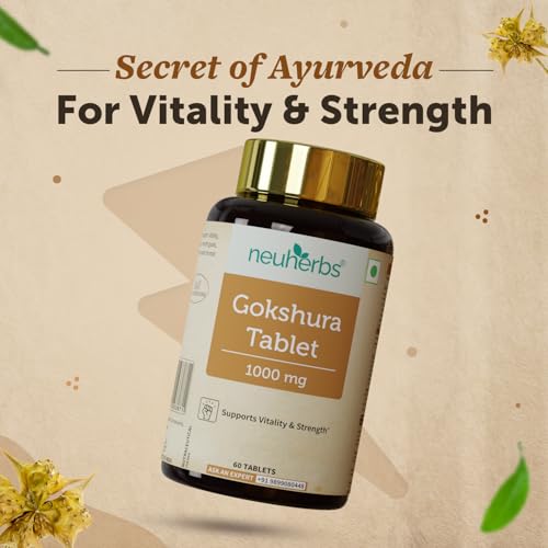 Image of Neuherbs Gokshura 1000mg Tablets for Men - 60 Count | Tribulus Terrestris Herbal Supplement for Energy, Strength & Vitality Support | Ayurvedic Wellness Formula | No Added Preservatives