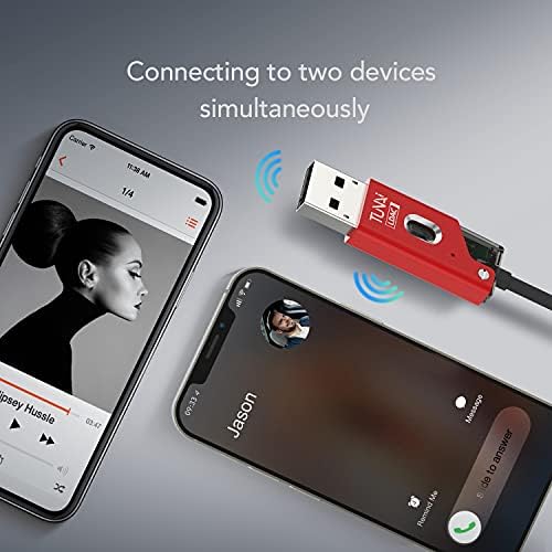 TUNAI Firefly Chat LDAC Bluetooth Adapter - Hifi Wireless Bluetooth 5.0 Receiver with USB DAC 3.5mm AUX for Car/Home Stereo Music Streaming & Hands-Free Calls - Auto On, No charging needed (Black)