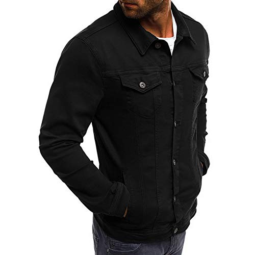 Longbida Men's Casual Classic Denim Jacket Slim Fit Jean Coat(Black,3X-Large) #TOP2