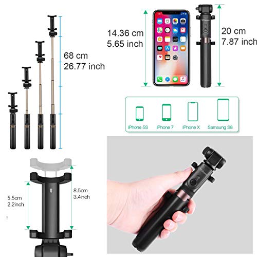 Pokanic Selfie Stick Tripod With Wireless Remote Controller Pouch Extendable Adjustable Stand Mount Light-Weight V-Log Compatible With All Apple Iphone, Samsung Galaxy (Black) #TOP1