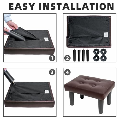 Image of CAROLMADE Ottoman Foot Rest, PVC Small Ottoman Foot Stool with Legs Modern Footstool Ottomans for Living Room Entryway Office, Brown