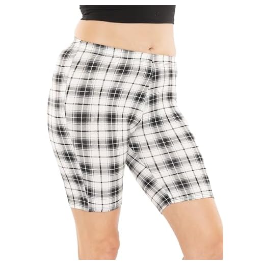 STRETCH IS COMFORT Women's Cotton Plus Size Bike Shorts Black White Plaid Small