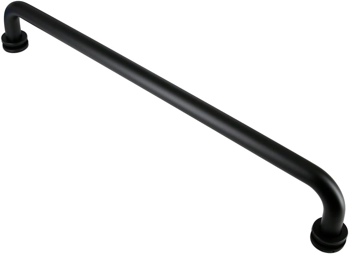 Stainless Steel 304 Grade 18" inch Shower Glass Door Single Side Round Shape Towel Bar Handle for 1/4~3/4" Thickness Glass (SSTS18) (Matt Black)