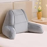 IASEAHK Reading Pillows for Sitting in Bed Adult, Back Pillow for Bed Sitting Up, Backrest Pillows with Shredded Foam for Adult&Teens, Support Pillow with Arms for Beds, Couch, Floor, 18in, Grey