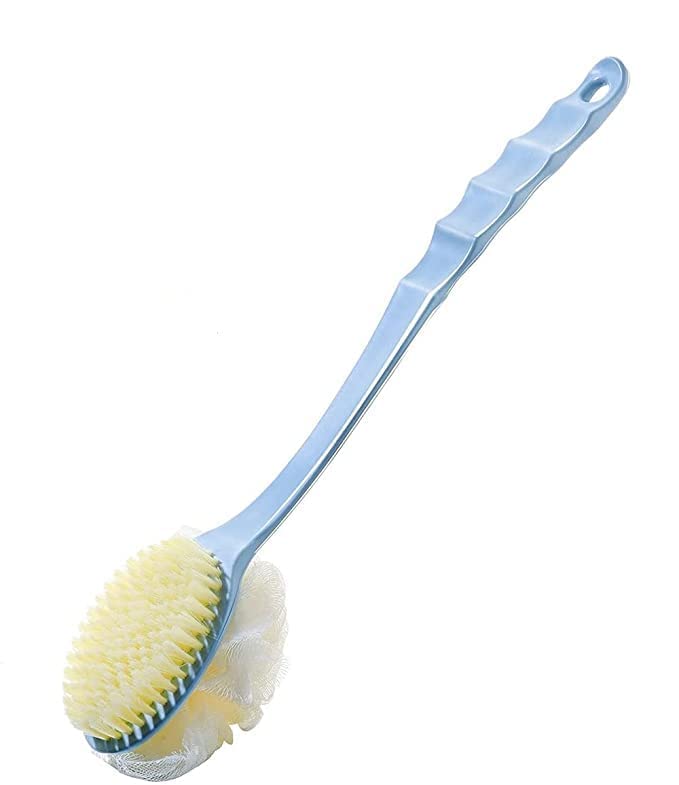SPAREQUE 2 IN 1 Back Body Bath Brush with Bristles and Loofah Back Scrubber with Curved Long Handled for Skin Exfoliating Bath, Massage Bristles Suitable for Wet or Dry, Men and Women(Multi)