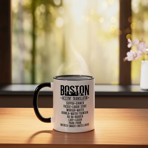 Taza de cerámica Boston Accent Translator 11 oz negra/blanca miniatura 3