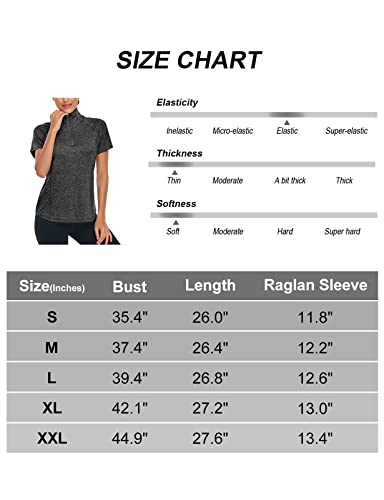 Luranee Short Sleeve Athletic Shirt Women, Casual Black Lightweight Half Zip Pullover Loose Hiking Running Clothes Comfy Workout Yoga Tops Fitness Gym Wear Sport Quick Dry Fit Polo Shirts M #TOP6