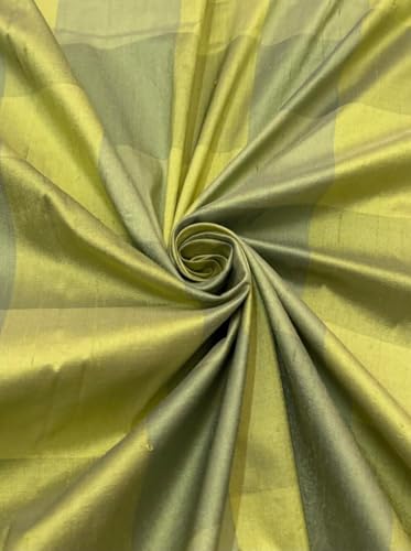 Tissu soie Dupion verte au mètre carreaux largeur 137,2 cm DUPC135