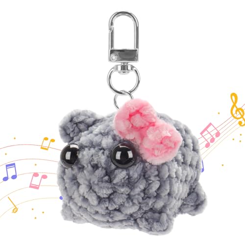 HOMQYTE Graduation Teacher Appreciation Gifts Sad Hamster Meme Plush with Sound Cute Crochet Hamster Bow Keychain for Women Birthday Christmas Gag Gift (Keychain with Music, 1P)
