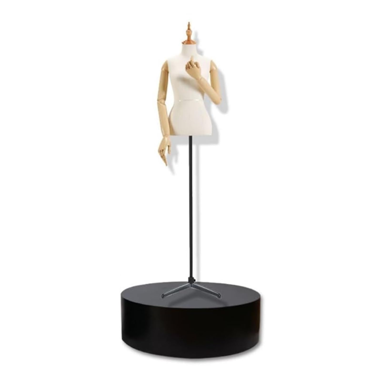 Présentoir rond en bois pour mannequin et support plateforme de sac noir