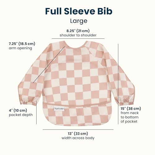 Image of Tiny Twinkle Long Sleeve Bib for Babies & Toddlers | Waterproof Smock Bib for Eating | Machine Washable & Mess-Proof Feeding Essentials | Newborn Shower Gift (Checkers Brown, 2-4Y)