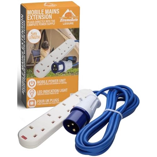 Xtremeauto Camping Electric Hook Up Cable Extension Lead – 4 Gang Camping Cable Plug Power Hookup Sockets, Perfect Accessory For Caravan, Tent & Motorhome Mains Camping Power Lead EHU Cable (5M)