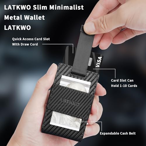 Wallet for Men Slim Pull Tab Metal RFID Blocking Credit Card Holder with ID Window & Cash Strap - Compact Front Pocket Design Holds 1-10 Cards (3.62x2.36x0.47in) (Carbon)2