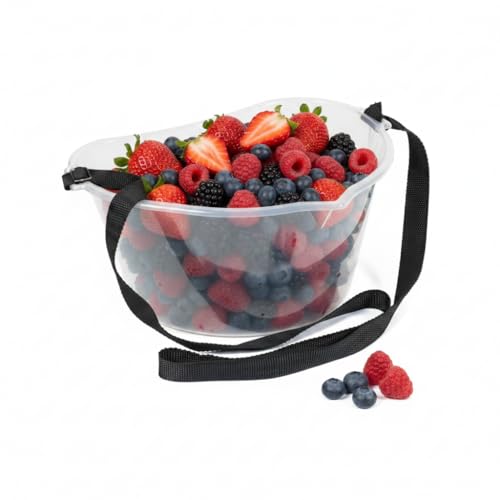 byMall Berry Picking Basket - 3L Hands-Free Fruit Picking Bucket with Adjustable Strap (Clear)