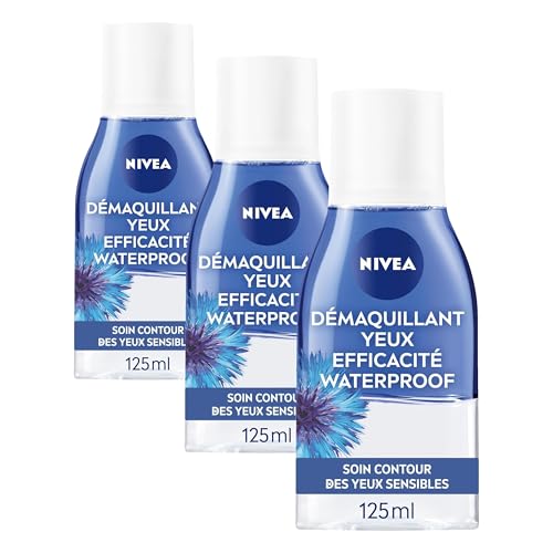 NIVEA Démaquillant Yeux Double Action au Bleuet (1 x 125 ml), nettoyant visage enrichi en eau purifiée, soin visage femme pour tous types de peaux, format...