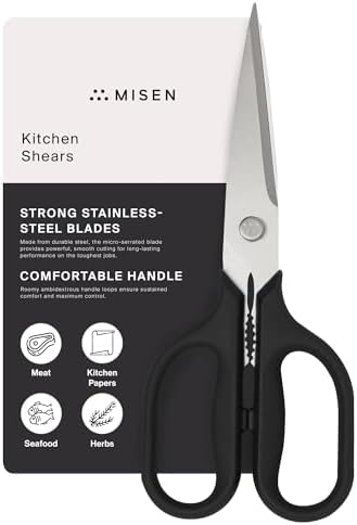 Misen Heavy Duty Kitchen Shears - Versatile Kitchen Scissors for Meat, Poultry & More - Easy Clean Kitchen Shears/Scissors - Ambidextrous Comfort Handle - Black