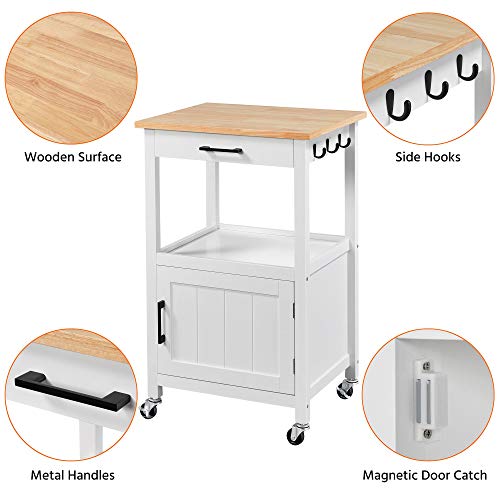 Yaheetech Rolling Kitchen Island With Single Door Cabinet And Storage Shelf, Kitchen Cart With Drawer On Swivel Wheels For Dining Room/Living Room, 18"X22"X35"H, White #TOP3