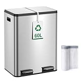 YEAUPE PRO Cubo Basura Cocina 60L Doble 2x30L, Cubetas Extraíbles + 15 Bolsas
