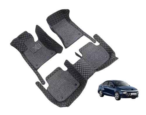 Image of Auto Hub 7D Car Floor Mats Compatible with Hyundai Verna (Model - 2023-Till Date), Leatherette, 100% Waterproof & Washable, Verna Car 7D Floor Mat, Black