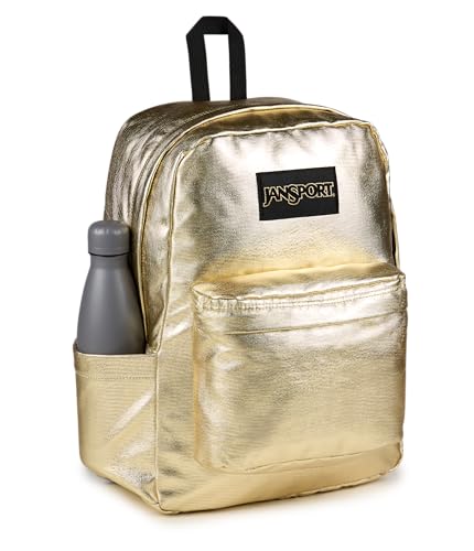 Image of JanSport Superbreak Plus FX Backpack - Work, Travel, or Laptop Bag with Water Bottle Pocket - Surreal Shine Gold