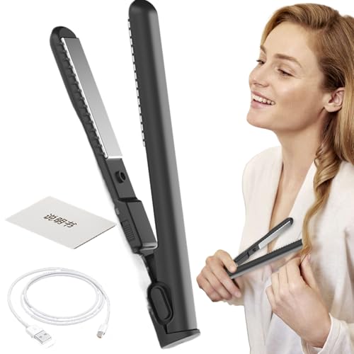 Plaza de pelo y rizador 2 en 1 - rizador de pelo, planchas de pelo portátiles - USB carga de rizador 2 en 1 y hierro, herramienta de peinado con calefacción
