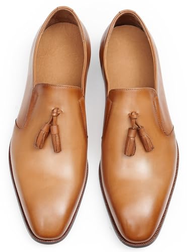 Santimon Men's Slip-On Tassel Loafers - Genuine Leather Penny Loafers Dress Shoes, Classic Formal Footwear for Business Casual, Weddings & Casual Events2