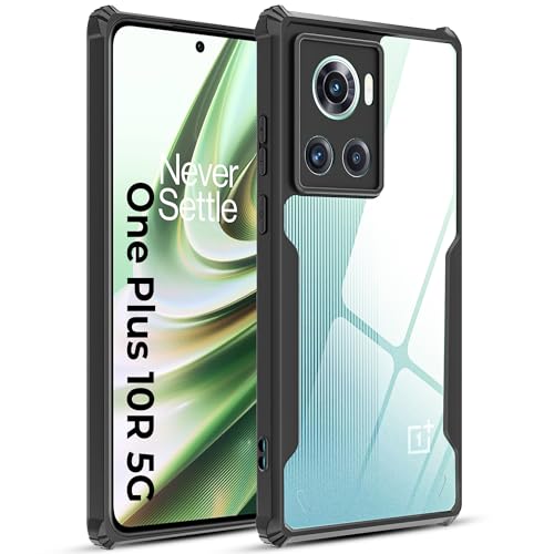 Image of A rtistque Clear Hard Transparent Acrylic Armor Anti-Drop Shockproof TPU Edge Back Cover Case for OnePlus 10R - Black