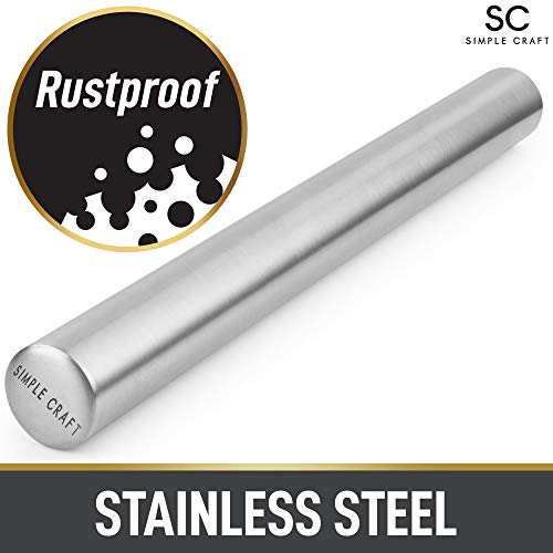 Simple Craft Premium 16” Rolling Pin - Smooth Tapered Professional French Rolling Pin - Stainless Steel Rolling Pin For Making Cookies, Pastries, Pizza, Pies, And Pastas #TOP1