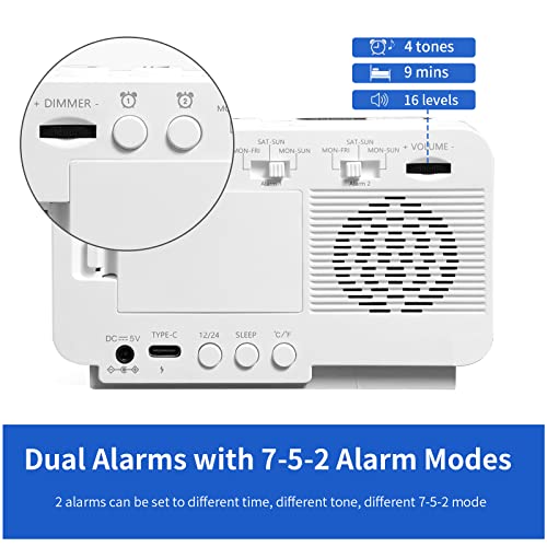 Dieserwelpe K5 Bluetooth Alarm Clock Radio, Usb Player, Stepless Dimmer, Dual Separate Alarm With Weekend Mode, Sleep Timer, Usb C Charger, Battery Backup #TOP2