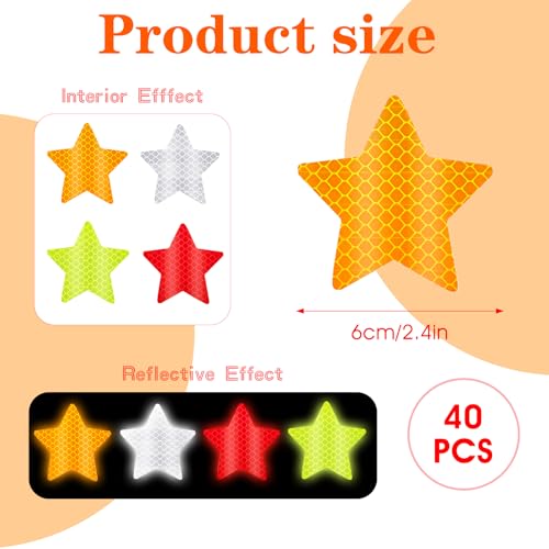 Image of Ymapinc 40Pcs Star Shape Reflective Stickers, Warning Safety Reflector Stickers for Kids, Waterproof Safety Helmet Stickers for Vehicles, Bicycles, Motorcyclesc and Construction Workers