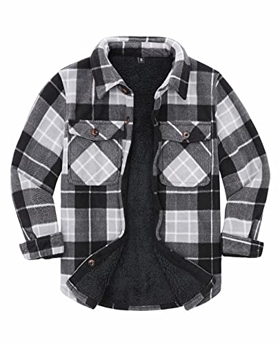 Image of ThCreasa Boys Sherpa Lined Plaid Button Shirt Jacket