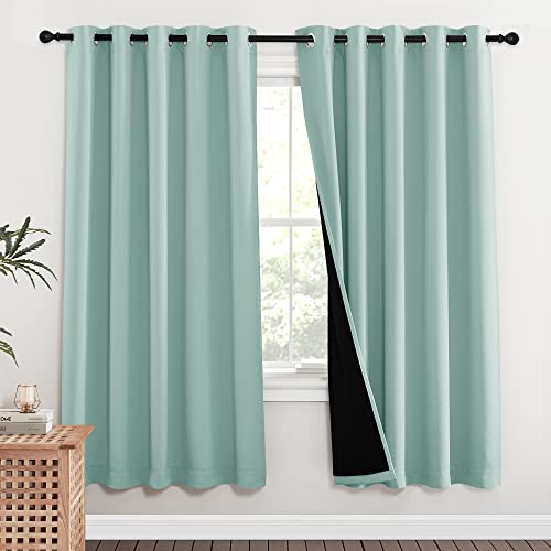 Image of NICETOWN 100% Blackout Window Curtain Panels, Full Light Blocking Drapes with Black Liner for Nursery, 72-inch Drop Thermal Insulated Draperies (Aqua Blue, 2 Pieces, 62-inch Wide Per Panel)