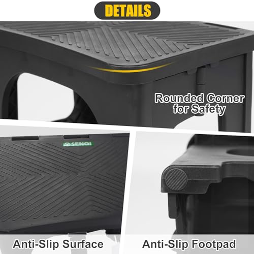 Folding 2-Step Stool for Adults Kids Non-Slip Collapsible Portable Step Stool for Kitchen Home Toilet Bedroom Office Bathroom Rv,Holds 300 Lbs(Black) by SENQI - Image 4