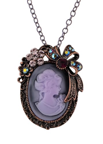 Image of Alilang Vintage Inspired Crystal Rhinestones Victorian Lady Cameo Pendant Necklace Maiden Flower Ribbon Bow Brooch Pin