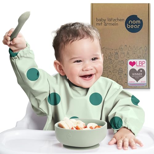 Nombear Baby Lätzchen mit Ärmeln für BLW (6 bis 24 Monate), 1 Packung - Wasserdichtes Ärmellätzchen Alternative zu Silikonlätzchen, Ganzkörper Lätzchen Baby, Babylatz Beikost Zubehör