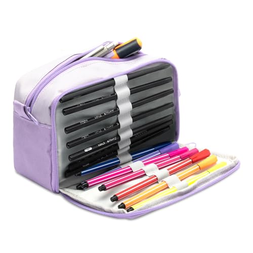 Image of Taja Large Capacity Pencil Case Pouch with Zipper, Portable Cute Pencil Cases with Handle, Multi - Slot Pencil Case, Desk Organizer for Women & Men - Lilac
