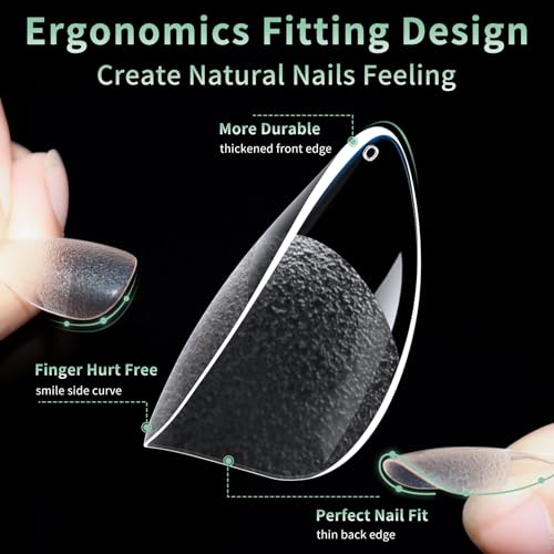Extra Short Almond Nail Tips, 216pcs Acrylic Fake Nails Soft Gel Nail Tips, Full Cover Pre-Shaped Matte Clear Press on Nails for Extension, Diy at Home Manicure 12 Sizes - Thumbnail 2