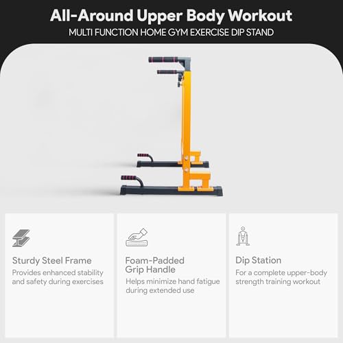 BalanceFrom Steel Frame Dip Station with Adjustable Height, 500 Pound Weight Capacity – Upper Body Workout Home Gym Equipment for Triceps, Push & Pull Ups, Leg Raises, and Bench Press - Image 3