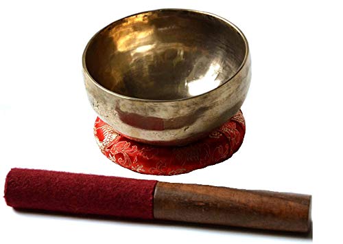 BUDDHAFIGUREN Singing Bowl Handgedengelt 300 350 g with Accessories Set