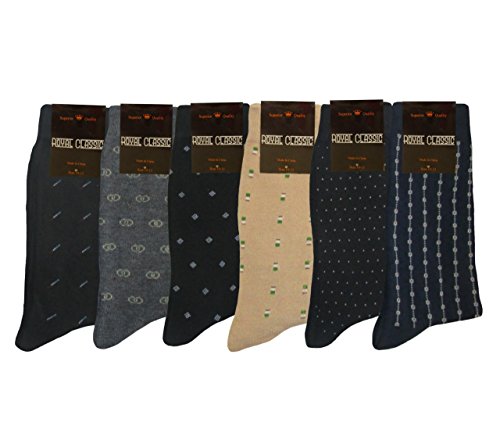 MENS PATTERN DRESS FORMAL SOCKS COTTON BLEND 6 PAIRS SOCKS SIZE 10-13 (2