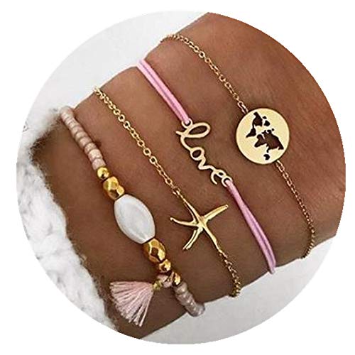 Junhan 18Pcs Multiple Layered Set Bracelets For Women Girl Gold Love Heart Link Layer Charm Pendant Stack Bangle Adjustable Assorted Beaded Wrap Friendship Jewelry Gift #TOP5