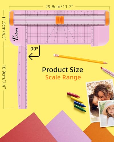 Image of Firbon A5 Paper Cutter, Small Straight Paper Trimmer with Side Ruler | Pink compact design | Cuts photo, cardstock, labels & coupons | Portable desktop slicer | Scrapbooking & craft projects