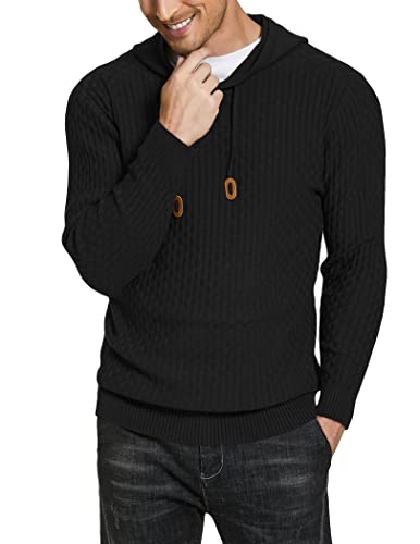 Coofandy Sweatshirts For Men Solid Plaid Jacquard Pullover Hipster Fashion Hoodies Black S #TOP26