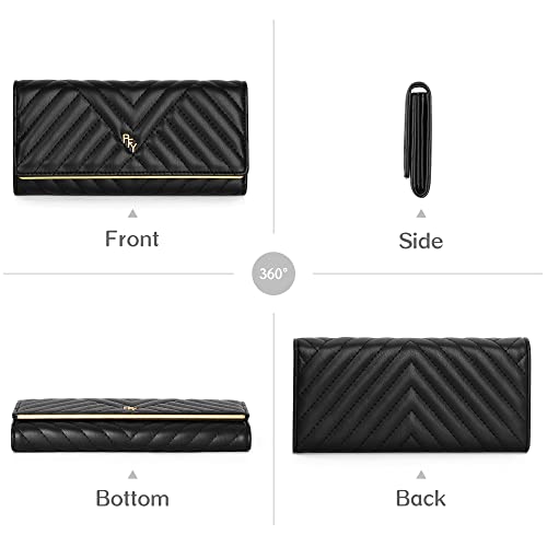 Zrtary Quilted Soft Leather Long Wallets For Women Slim Trifold Clutch Wallet Pu Vegan Leather With Coin Pouch(Black) #TOP4