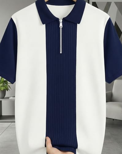 Image of AUSK Women's Zip Neck Polo T-Shirt | Half Sleeve Color Block Smart Casual Top | Ideal for Work, Travel Top for Womens
