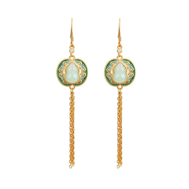 Boucles d'oreilles pierre verte pour femmes pompon goutte suspendu