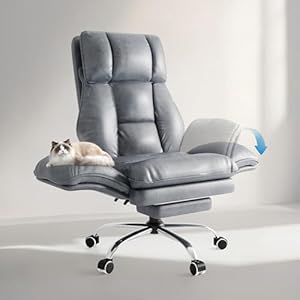 HOMRELEXA Bürostuhl Chefsessel Ergonomisch 180 kg, Gaming Stuhl mit Fußstütze & 135° Verstellbarer Rückenlehne, Drehstuhl mit klappbaren Armlehnen, Hochlehner aus Premium Tech Stoff – Grau