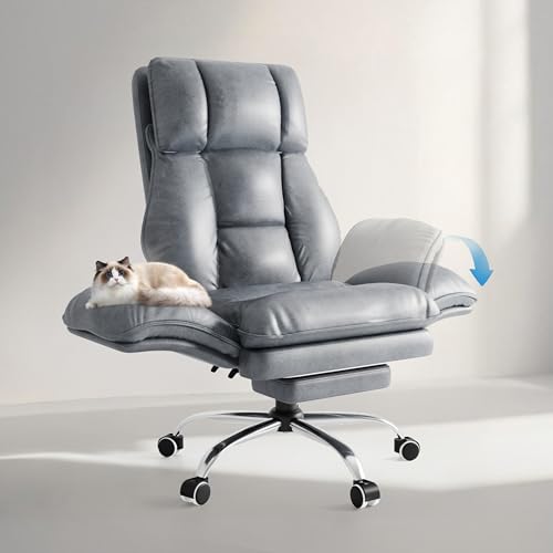 HOMRELEXA Bürostuhl Chefsessel Ergonomisch 180 kg, Gaming Stuhl mit Fußstütze & 135° Verstellbarer Rückenlehne, Drehstuhl mit klappbaren Armlehnen, Hochlehner aus Premium Tech Stoff – Grau HOMRELEXA Bürostuhl Chefsessel Ergonomisch 180 kg, Gaming Stuhl mit Fußstütze & 135° Verstellbarer Rückenlehne, Drehstuhl mit klappbaren Armlehnen, Hochlehner aus Premium Tech Stoff – Grau